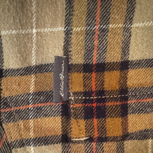 New Eddie Bauer Men's Small Bristol Flannel Cotton Khaki Plaid Shirt Fall NWT - Picture 9 of 14